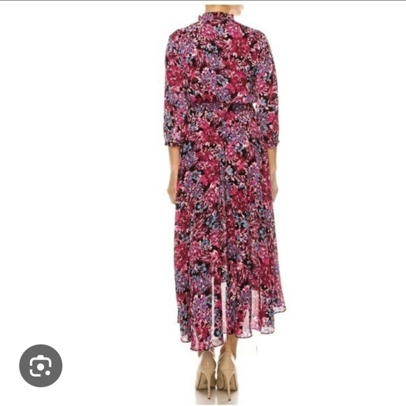 Nanette Lepore High Low Floral Pink Long Sleeves Dress Cottagecore Bohemian - Picture 2 of 9